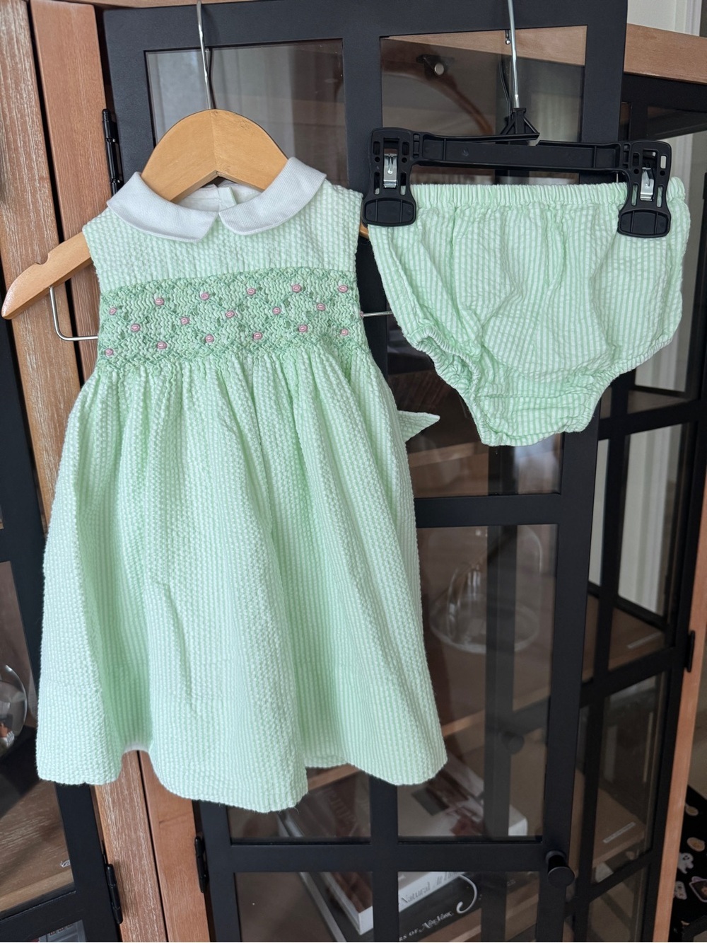 Ralph Lauren smocked dress bloomers set peter pan collar embroidered seersucker